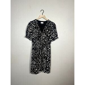 Heartloom Black & White Leopard Zebra Mixed Print Wrap Dress Size Medium